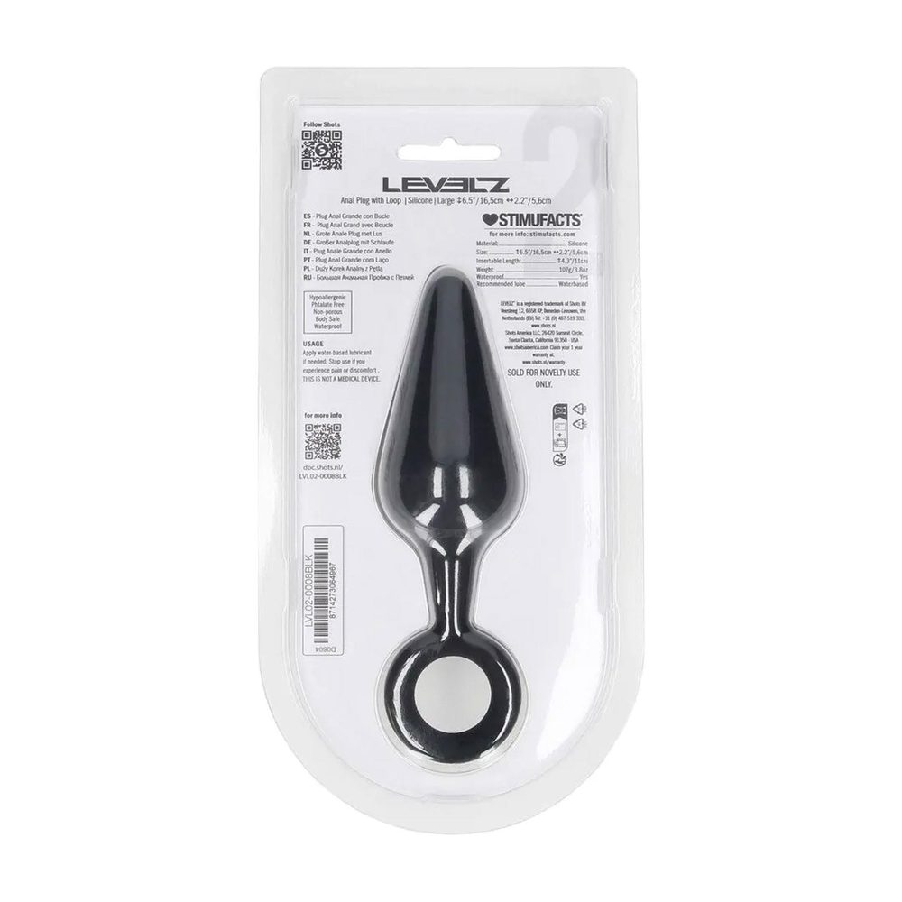 Korek analny silikonowy z pętlą Levelz L czarny 14 cm