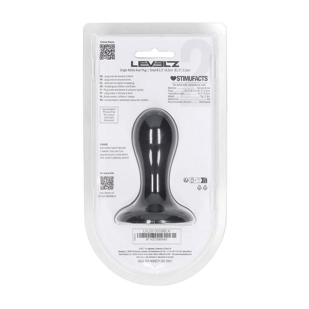 Korek analny z grzechotką Levelz silikonowy S czarny 8,5 cm