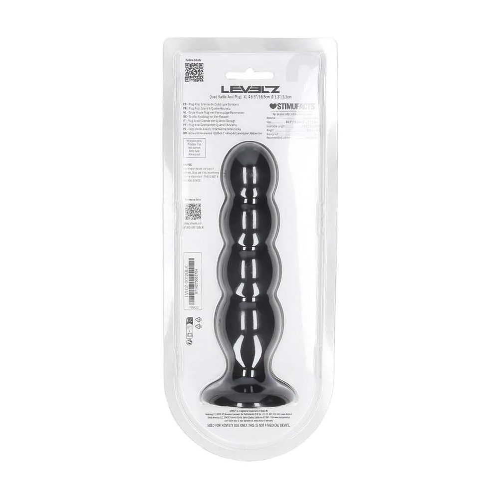 Korek analny silikonowy poczwórny z grzechotką Levelz XL czarny 16,5cm