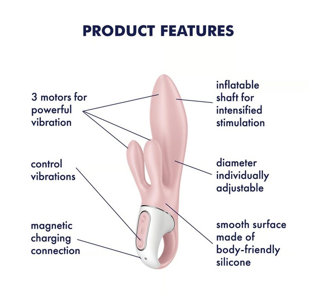 Wibrator króliczek nadmuchiwany Satisfyer Air Pump Bunny 3 różowy USB