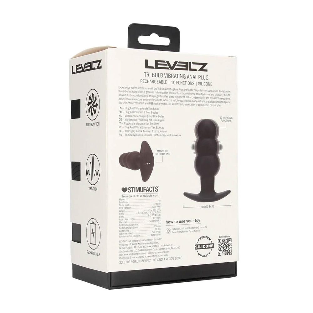Wibrujący korek analny Tri Bulb silikonowy Levelz czarny USB