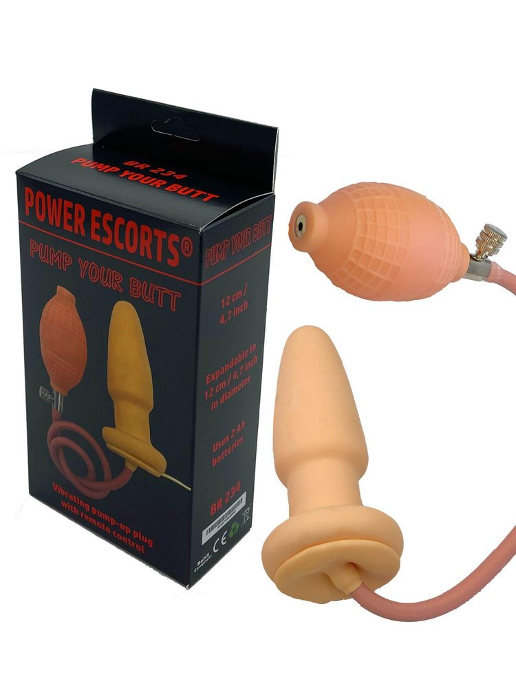 Wibrujący korek analny pompowany Power Escorts silikonowy 10 cm miąższowy