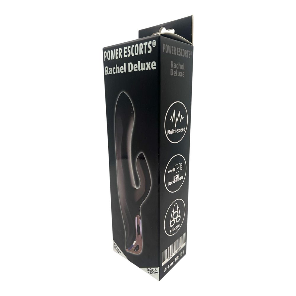 Wibrator króliczek Rachel Deluxe Power Escorts czarny silikonowy USB 23 cm