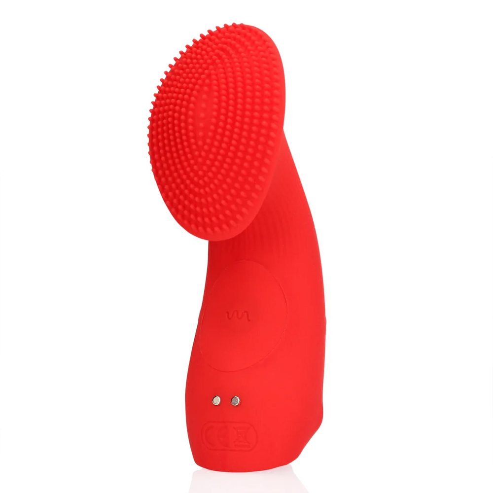 Mini wibrator na palec teksturowany Loveline czerwony 12 cm