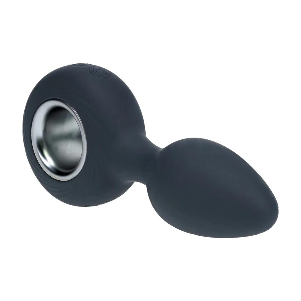Vibrating Silicone Anal Plug with Loop - Black