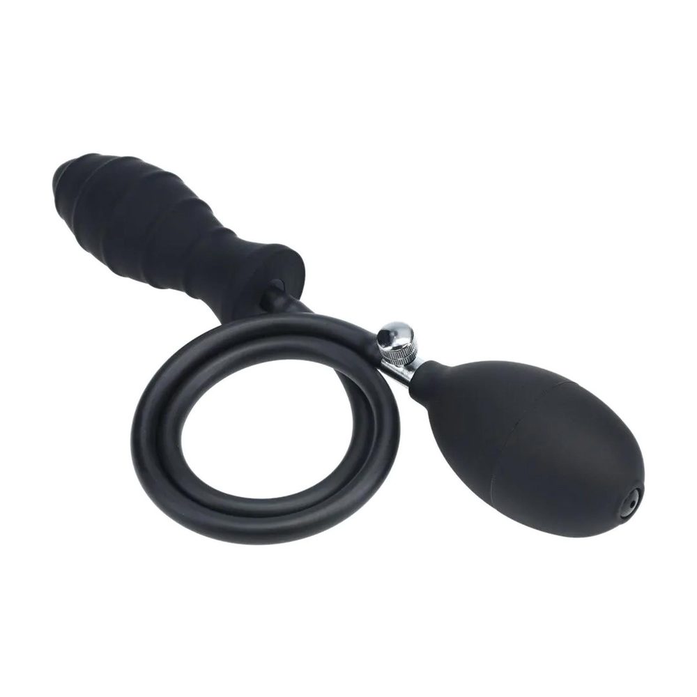 Żebrowany korek analny pompowany silikonowy Levelz by Shots czarny 5 cm