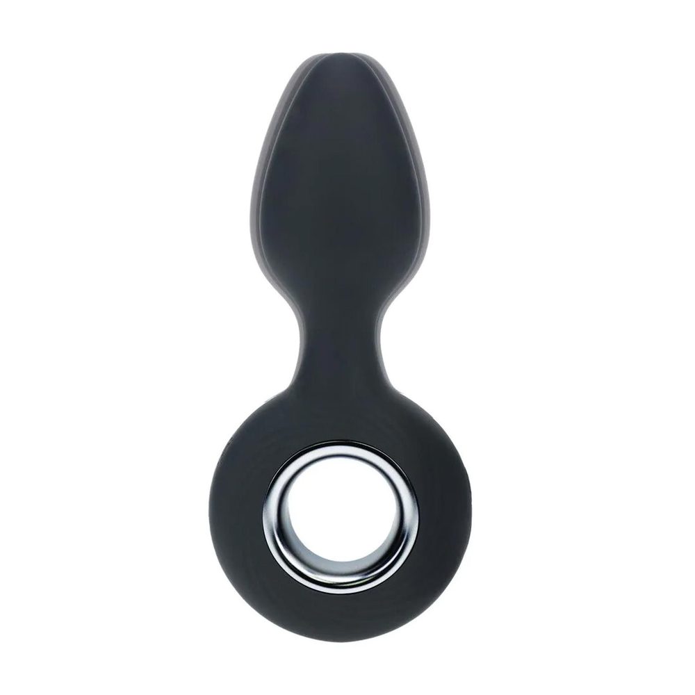 Vibrating Silicone Anal Plug with Loop - Black
