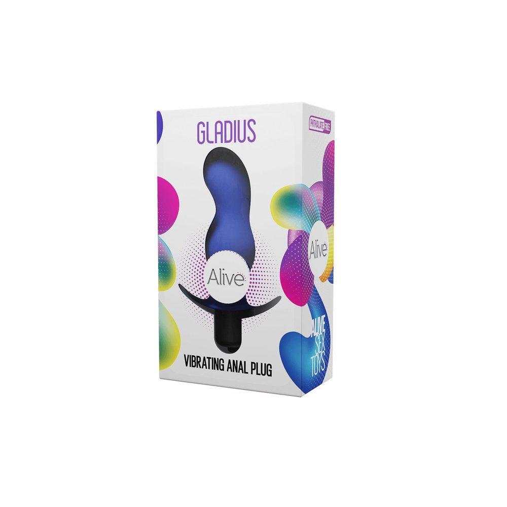 Wibrujący korek analny Alive Gladius niebieski 11 cm