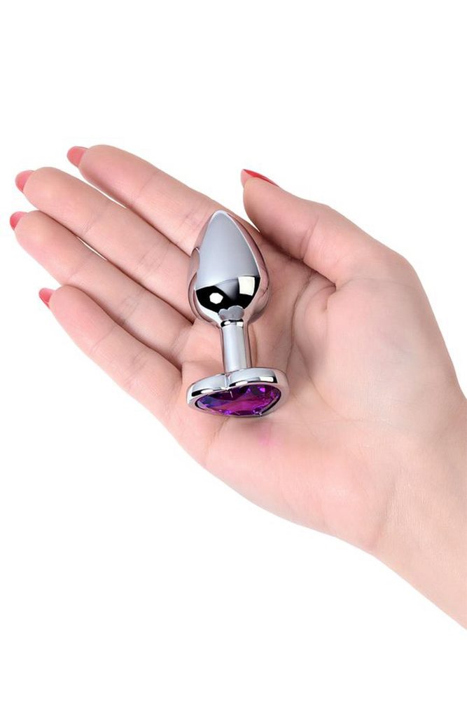 Korek analny srebrny Metal by TOYFA z fioletowym sercem 7 cm