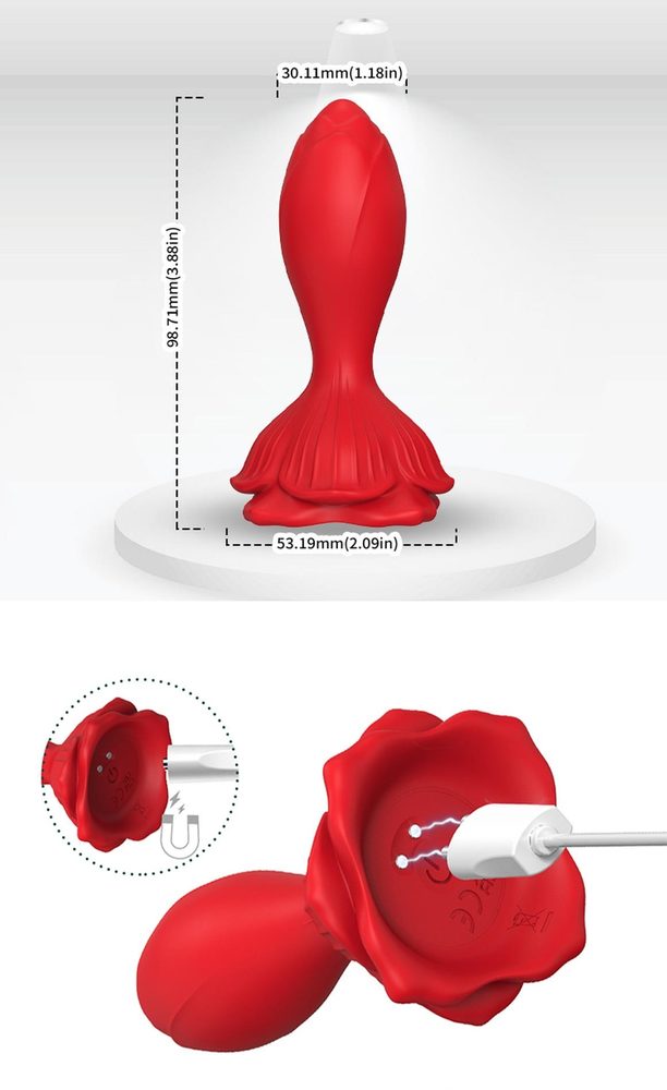 Plug analny wibrujący Rosenberg czerwony 9 funkcji USB 10 cm