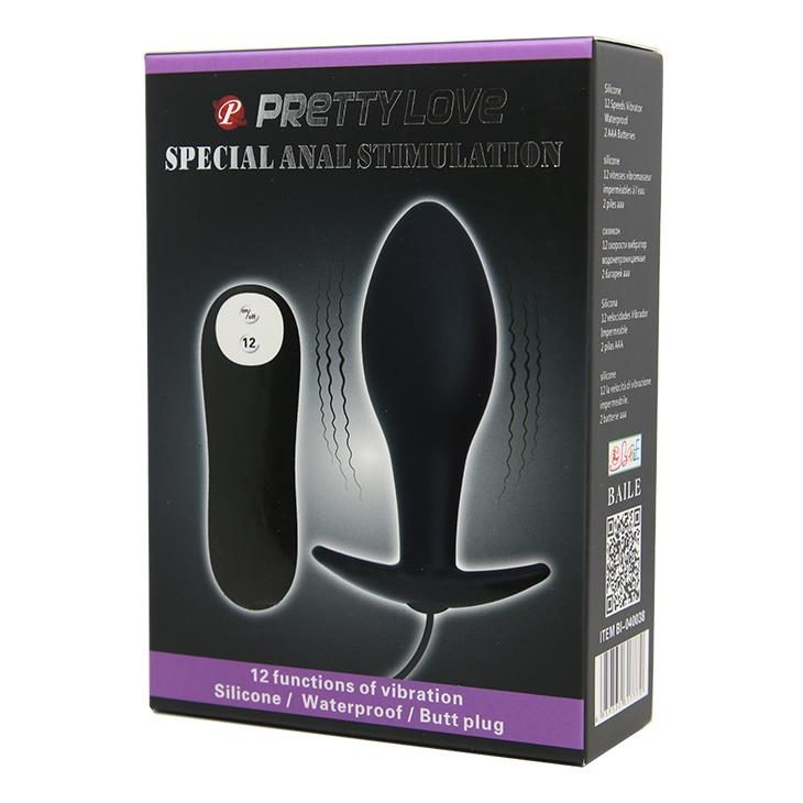 Korek analny wibrujący Pretty Love silikonowy czarny 12 trybów 8,5 cm
