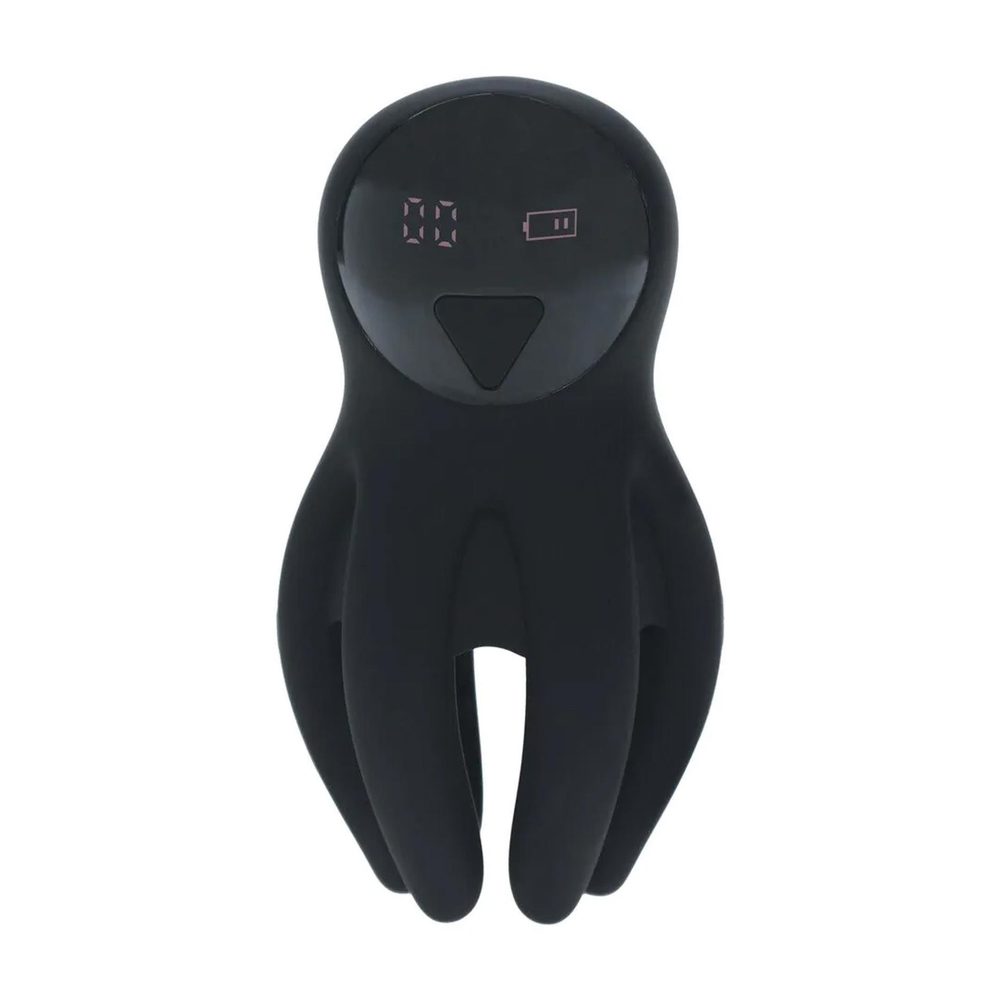 Digital Vibrating Silicone Penis Head Stimulator with Tentacles - Black