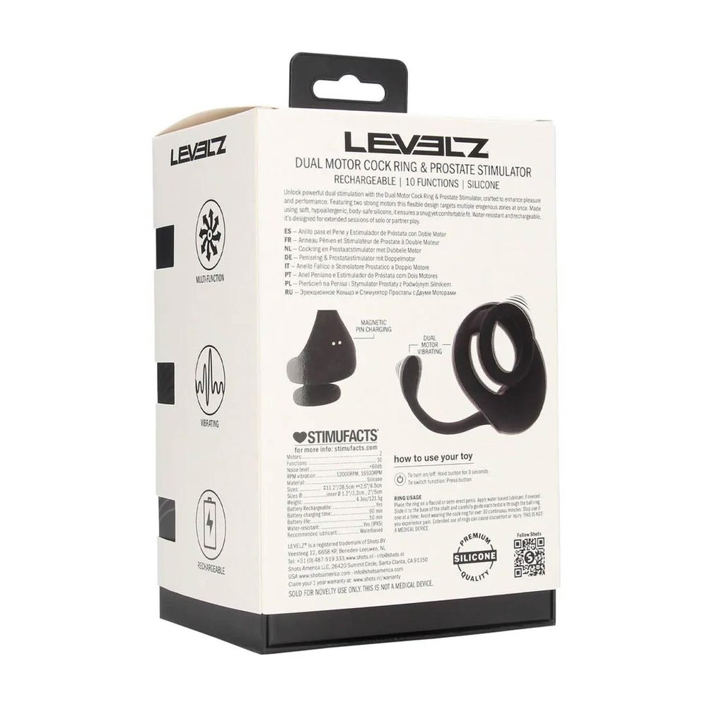 Dual Motor Silicone Cockring with Prostate Stimulator - Black