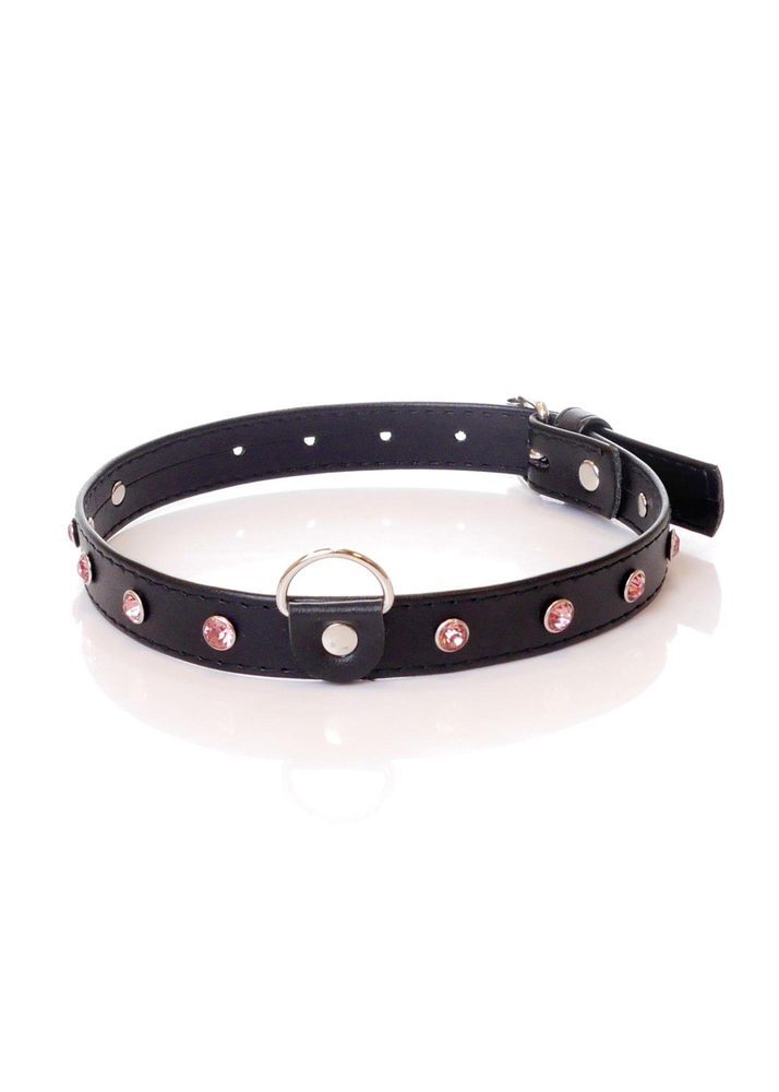 Obroża z kryształkami Fetish B Series różowa 2 cm