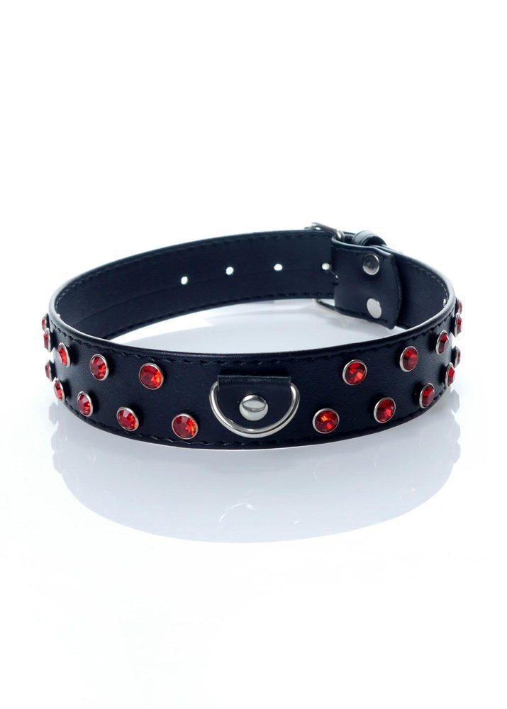 Obroża z czerwonymi kryształkami Fetish B Series 3 cm regulowana