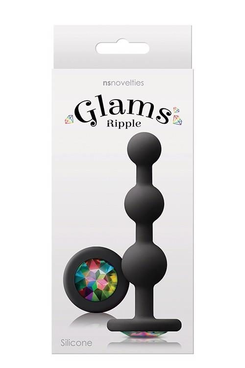 Korek analny silikonowy Glams Ripple Rainbow Gem czarny