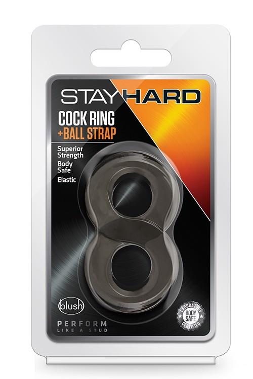 Pierścień erekcyjny Stay Hard z paskiem na jądra Blush czarny TPE