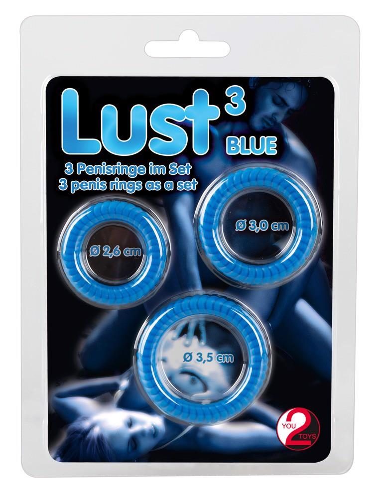 Pierścienie erekcyjne Lust 3 rowkowane silikonowe niebieskie You2Toys