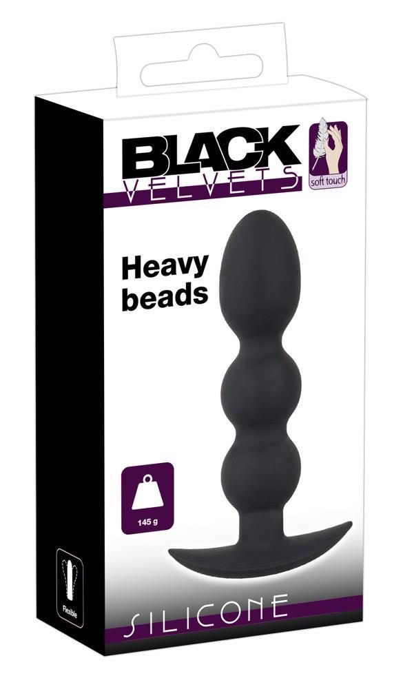 Korek analny kulowy Black Velvets Heavy Beads czarny silikonowy 13,3 cm