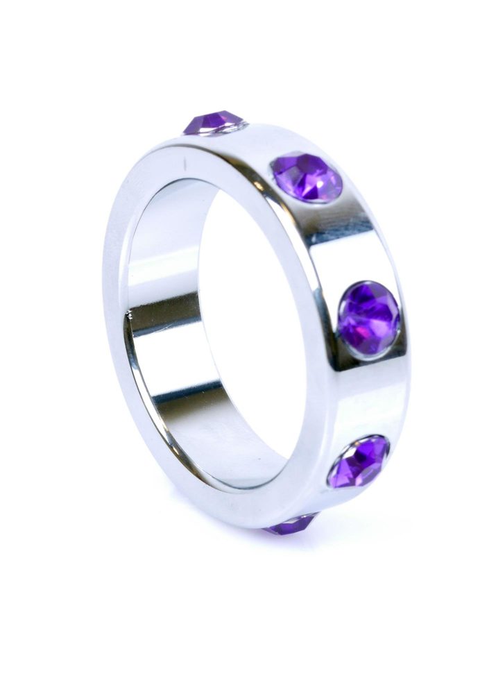 Pierścień erekcyjny metalowy z fioletowymi diamencikami HeavyFun duży