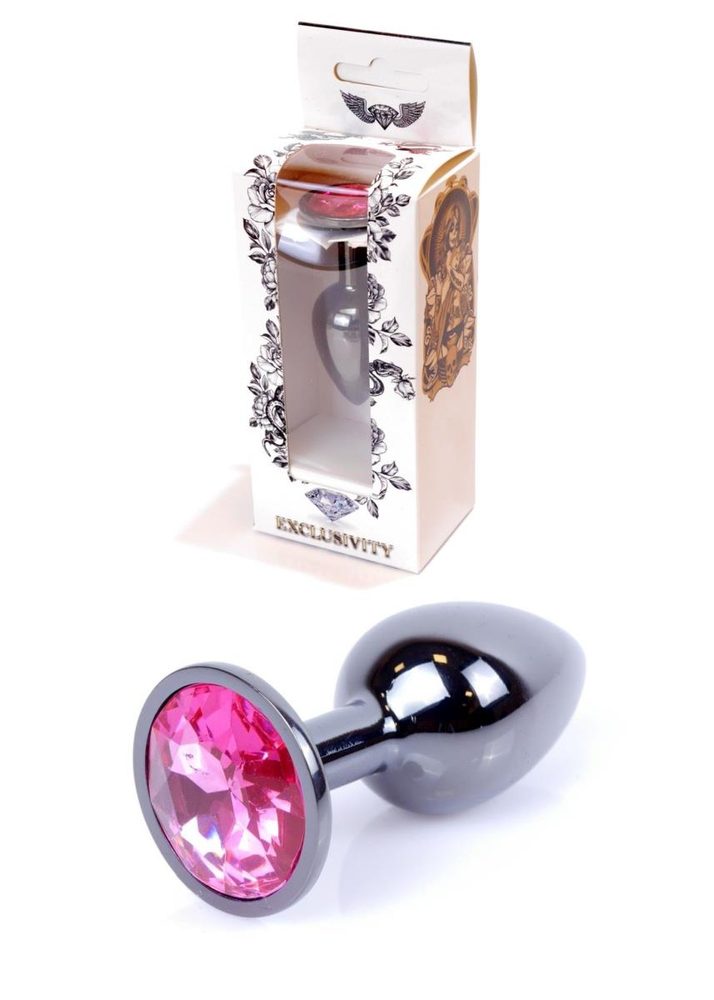 Korek analny biżuteryjny srebrny z różowym diamencikiem HeavyFun 7 cm