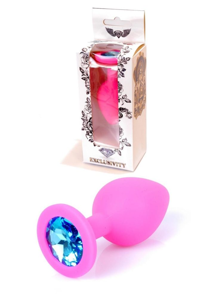 Silikonowy korek analny różowy HeavyFun z błękitnym diamentem 8 cm