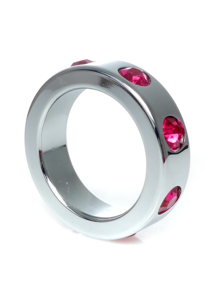 Pierścień erekcyjny stalowy z różowymi diamencikami HeavyFun 4 cm