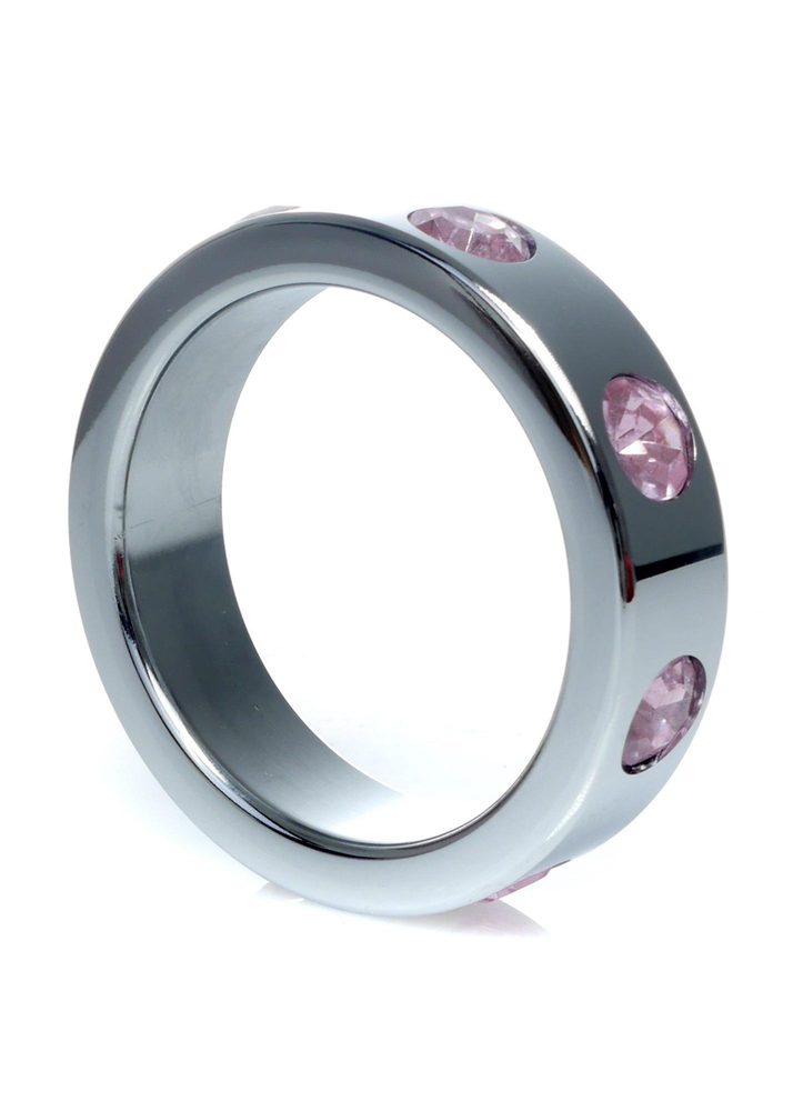 Pierścień erekcyjny metalowy z różowymi diamencikami HeavyFun duży