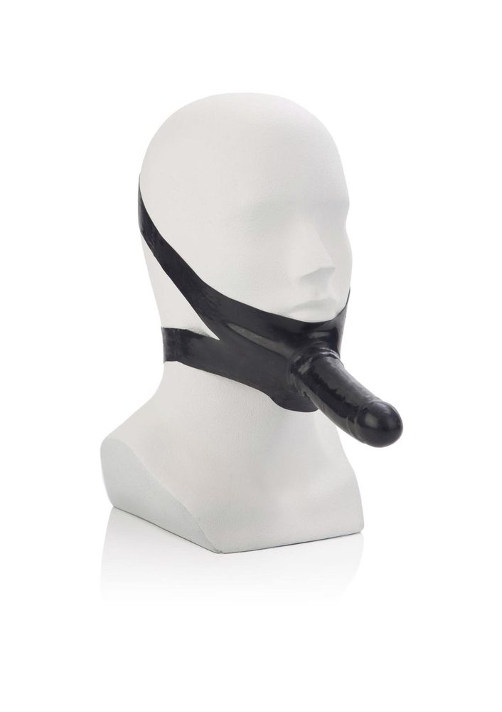 Knebel z lateksowym dildem The Accommodator czarny 14 cm z wibracją