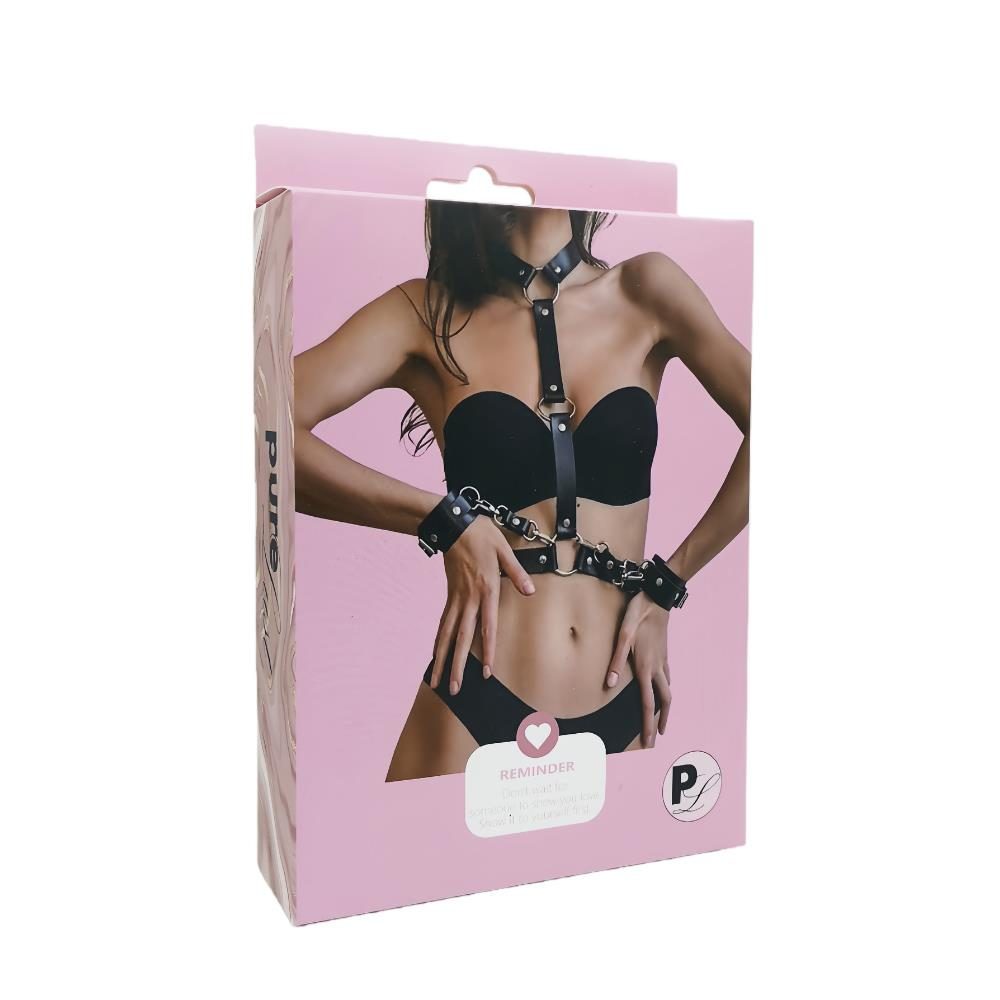 Minimalistyczna czarna uprząż BDSM Pure Lust Uma z opaskami