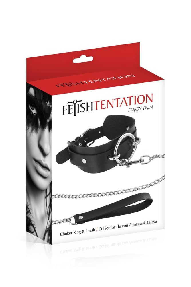 Obroża z smyczą Fetish Tentation czarna O Ring