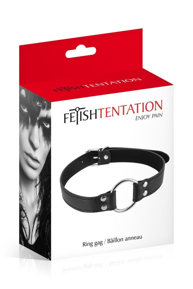 Knebel z metalowym pierścieniem Fetish Tentation czarny 48 mm