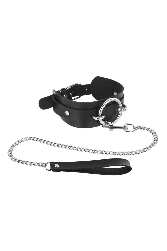 Obroża z smyczą Fetish Tentation czarna O Ring