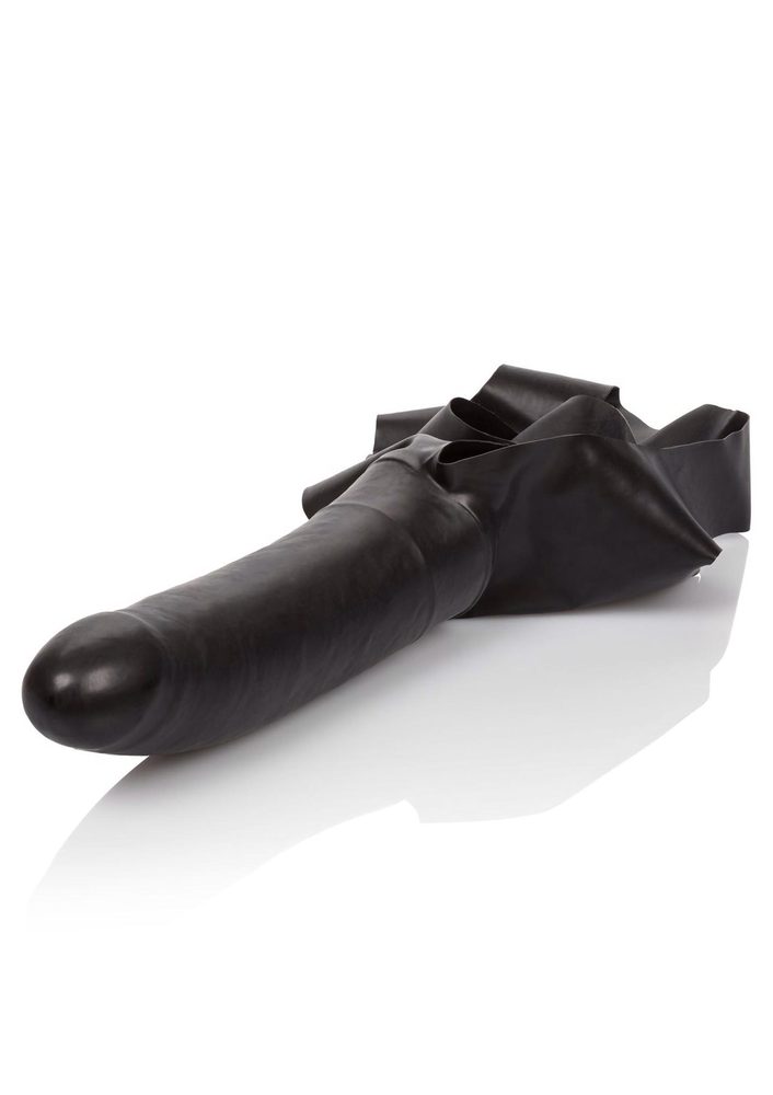Knebel z lateksowym dildem The Accommodator czarny 14 cm z wibracją