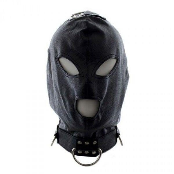 Maska bondage skórzana z kołnierzem Toyz4lovers czarna
