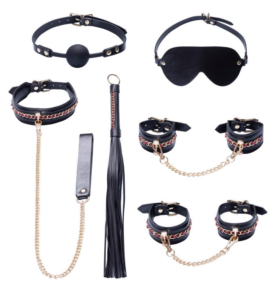 Zestaw bondage Bad Kitty 6 częściowy czarny ze złotymi akcentami