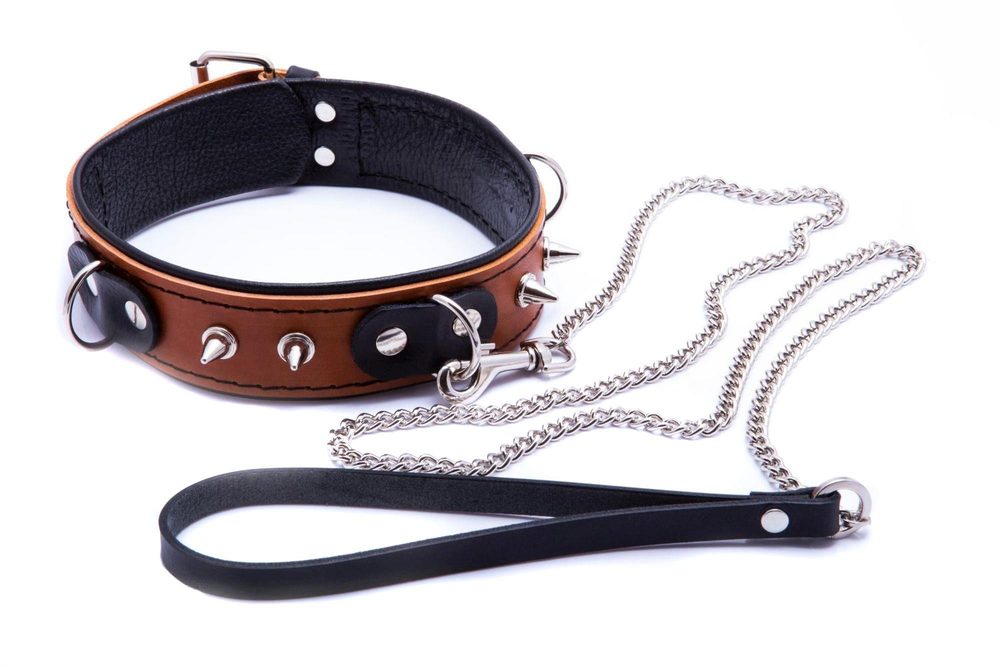 Obroża ze smyczą Whips Collection koniakowa skóra