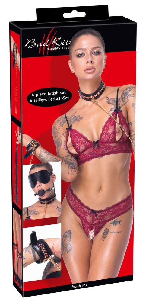 Zestaw bondage Bad Kitty 6 częściowy czarny ze złotymi akcentami