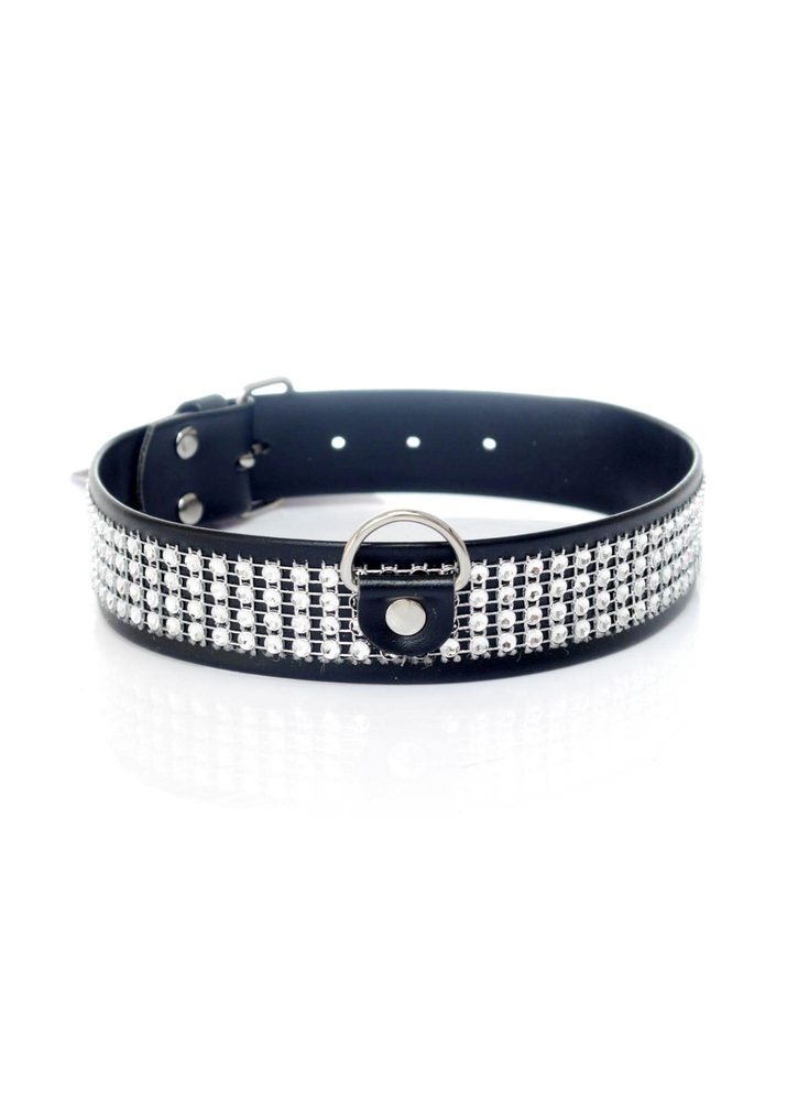Obroża z kryształkami Fetish B Series srebrna 3 cm