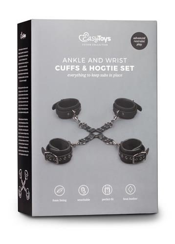 Zestaw kajdanek Hogtie na ręce i kostki EasyToys czarny