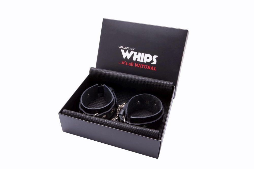 Kajdanki męskie Whips Collection skórzane 4 cm 25 cm łańcuch