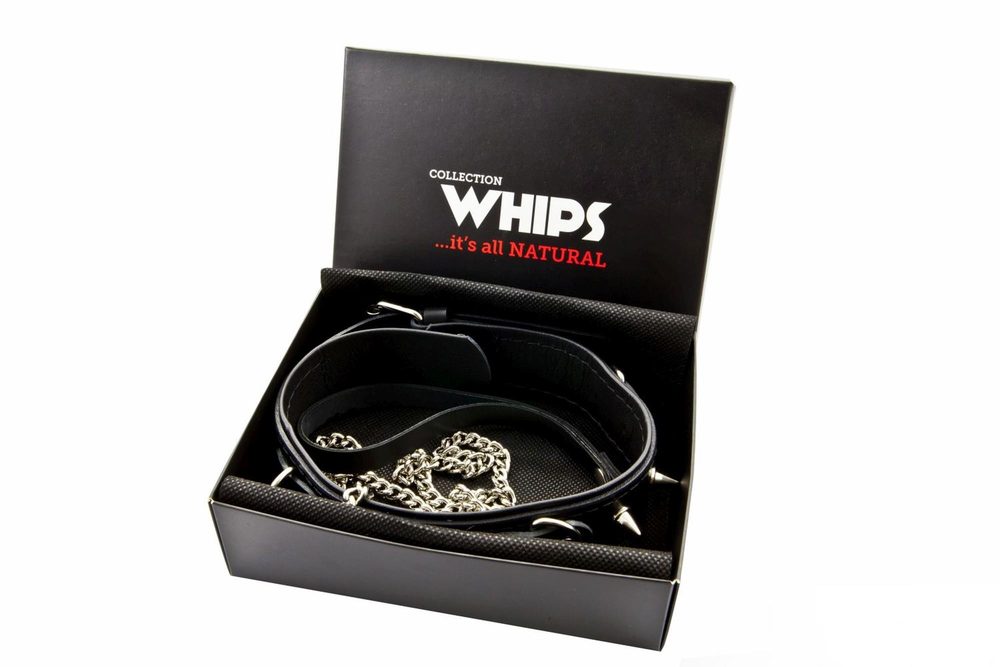 Obroża męska z ćwiekami i smyczą Whips Collection 120 cm