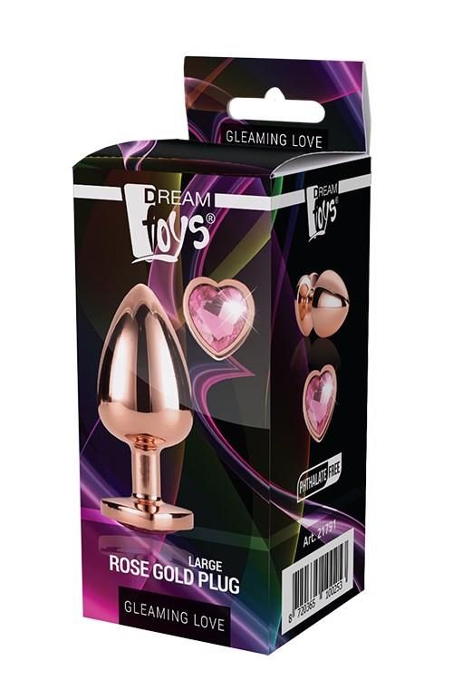 Duży korek analny z sercowym kamieniem Gleaming Love różowozłoty