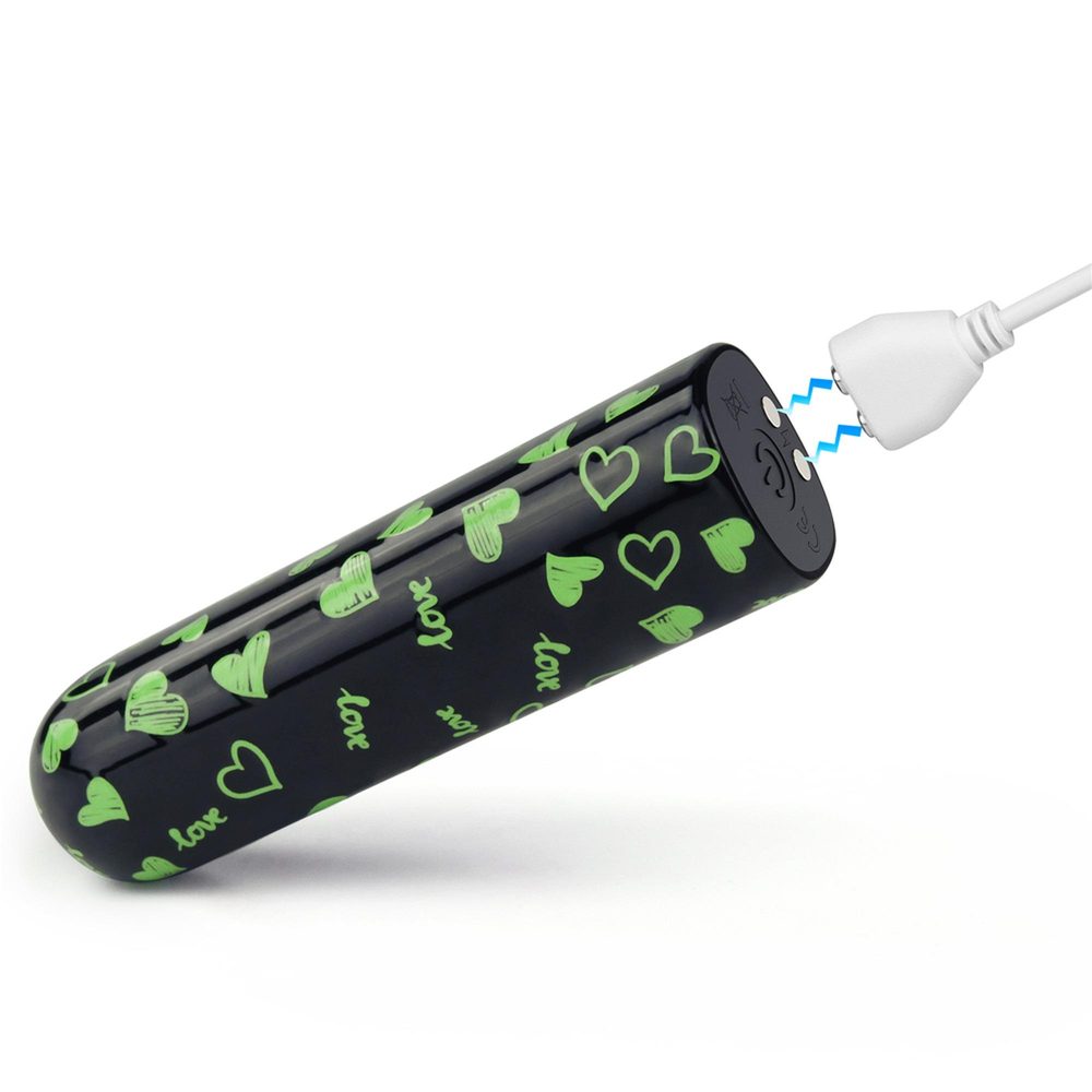 Mini wibrator Lovetoy serce świecący w ciemności ładowalny zielony 8cm