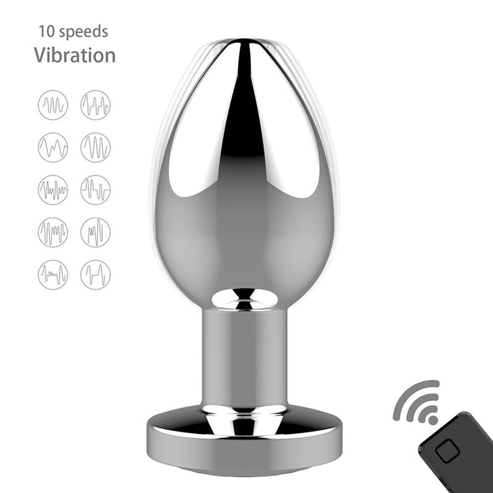 Korek analny wibrujący stalowy zdalny B Series Magic srebrny USB 8.4cm