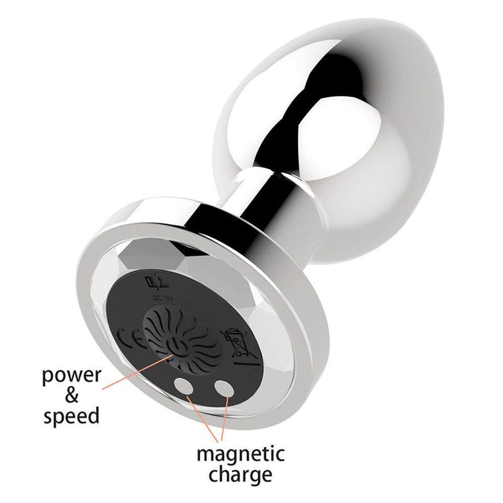 Korek analny wibrujący stalowy zdalny B Series Magic srebrny USB 8.4cm