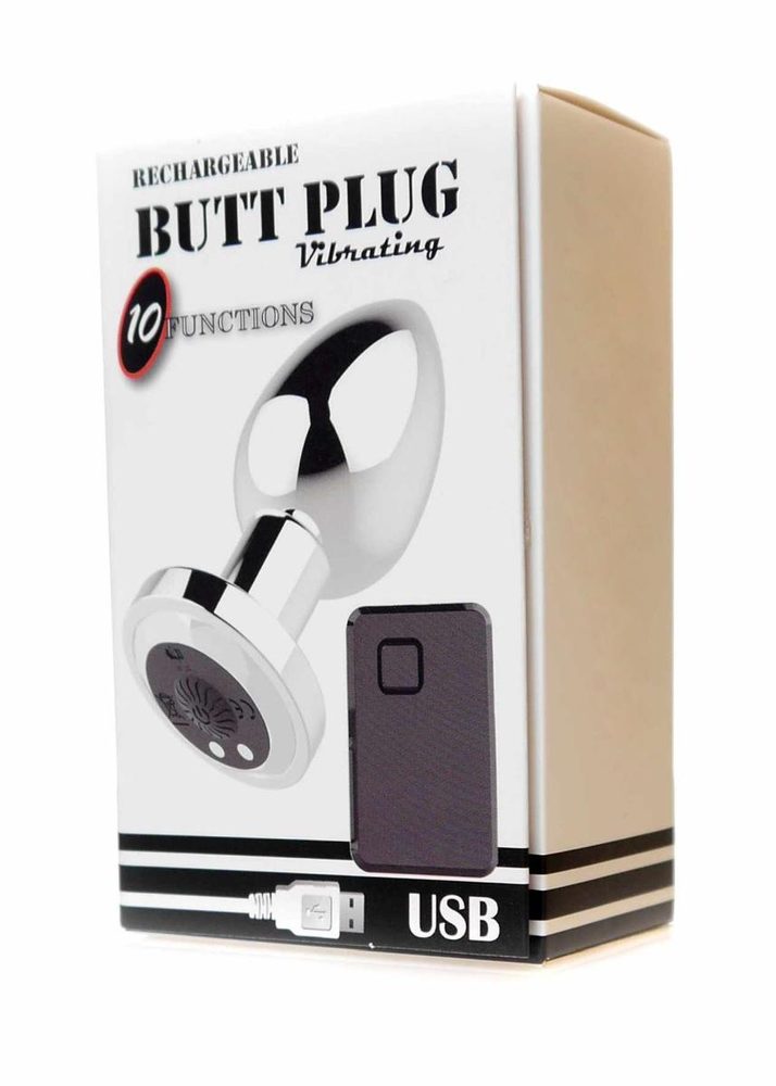 Korek analny wibrujący stalowy zdalny B Series Magic srebrny USB 8.4cm