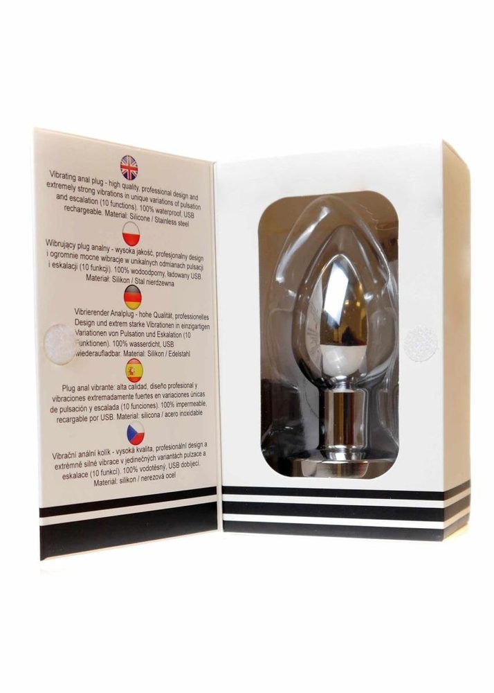 Korek analny wibrujący stalowy zdalny B Series Magic srebrny USB 8.4cm