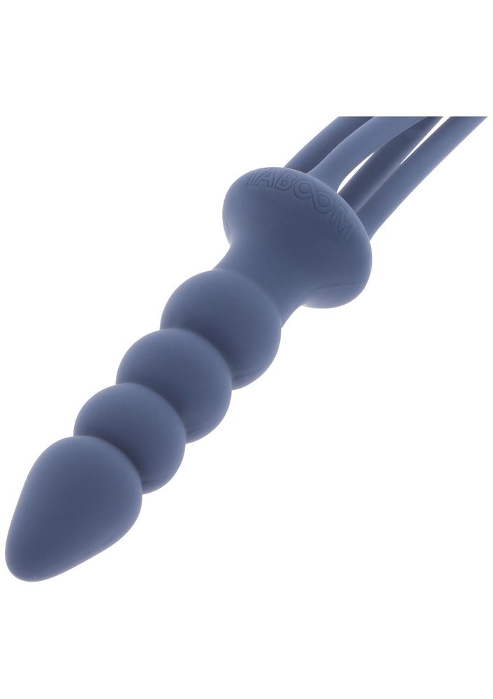 Silikonowy pejcz z korkiem analnym Taboom niebieski 38 cm