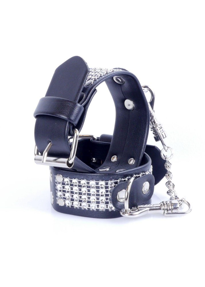 Kajdanki z kryształkami Fetish B Series srebrne 3 cm regulowane
